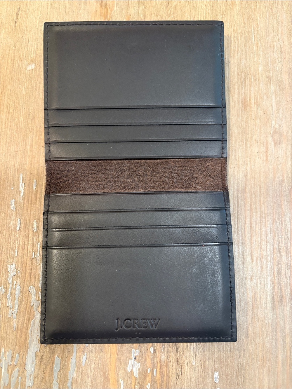 J. Crew Brown Leather Folded Card Holder with Brown Accent